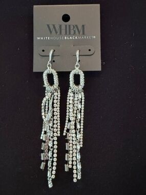 White House Black Market Silver Rhinestone Chandelier Earrings - NEW w/tags